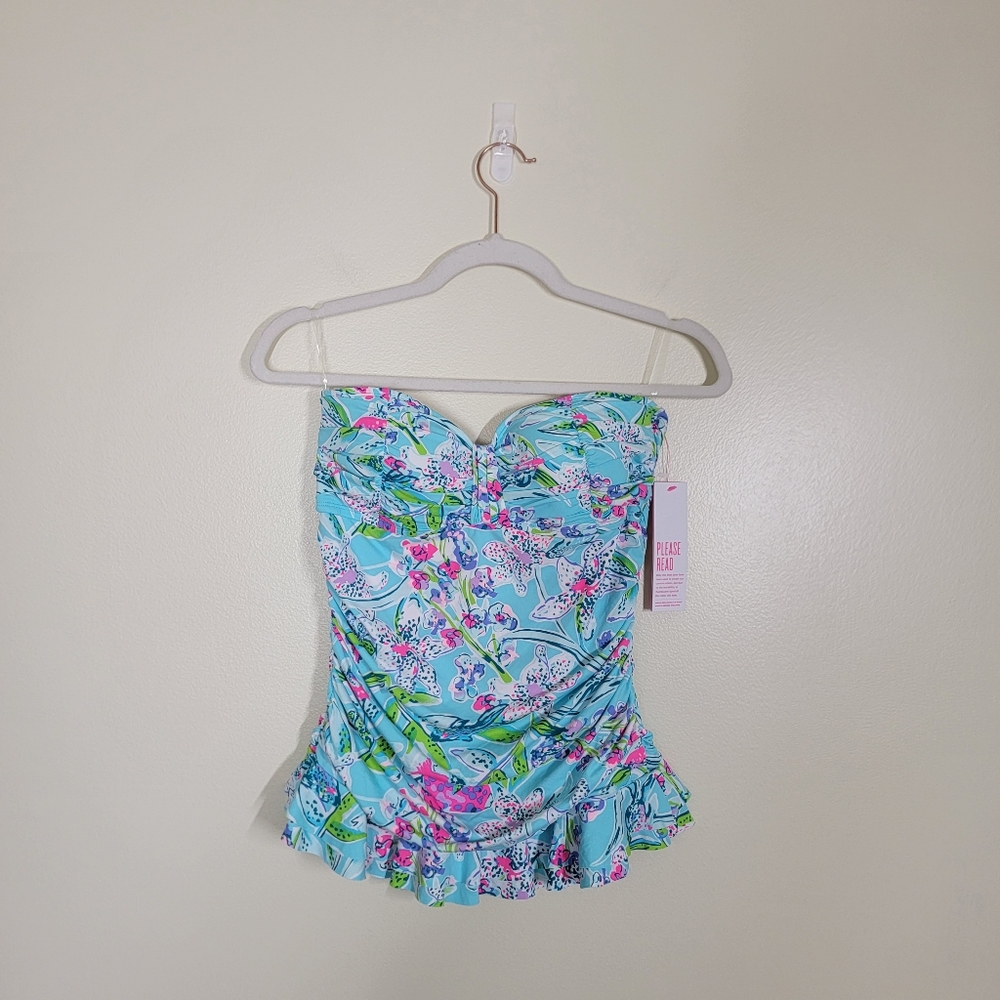 NWT Lilly Pulitzer Carmen Ruffled Tankini Top Bali Blue Sway My Way Swimsuit 8 - Picture 2 of 4